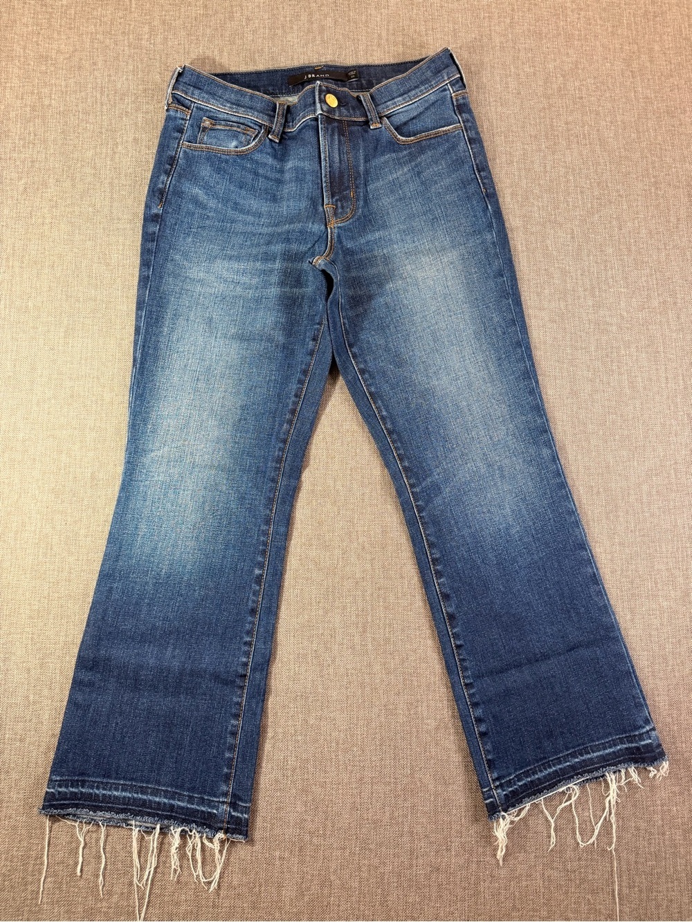 J Brand Women’s Medium Blue Flare Jeans with Raw Hem Size 28